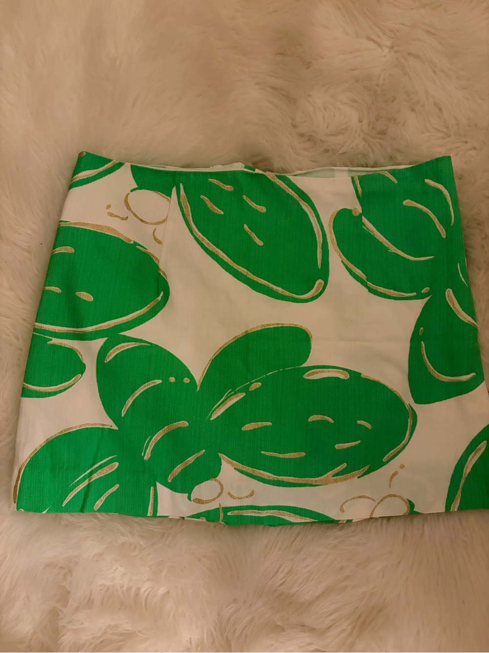 Lilly Pulitzer White Mini Skirt with Bright Green Botanical Print